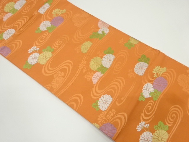 JAPANESE KIMONO / VINTAGE NAGOYA OBI / WOVEN STREAM & CHRYSANTHEMUM